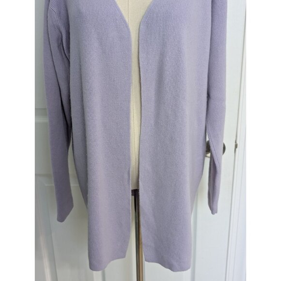 Linda Allard Ellen Tracy Purple Collarless 100% Cashmere Open Cardigan Sz M - Picture 3 of 10
